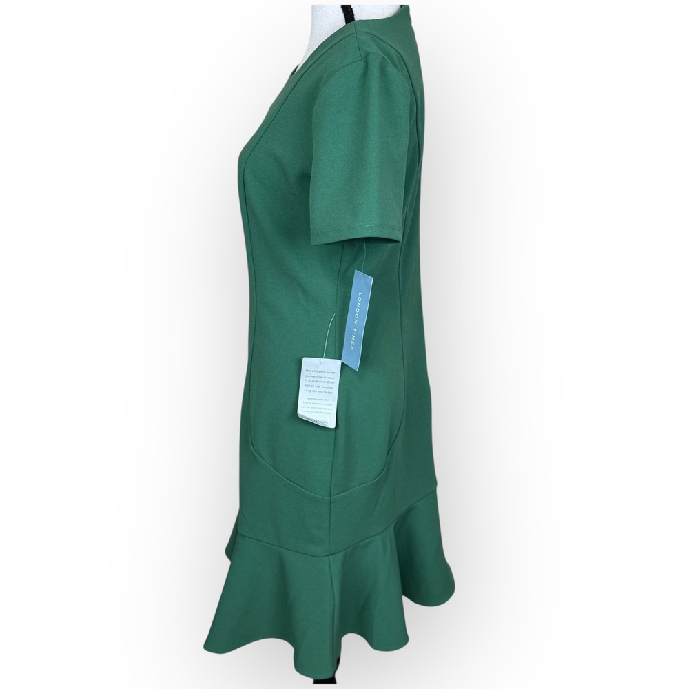 London Times Green‎ Short Sleeve Flounce Hem Sheath Dress Women US Size 4 - Picture 3 of 11